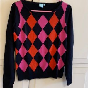 NAVY + Pink + Orange-Red Women’s Harlequin Argyle Sweater Size M ON SALE NOW